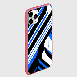 Чехол iPhone 11 Pro матовый Чёрно-синие полосы на белом фоне, цвет: 3D-малиновый — фото 2
