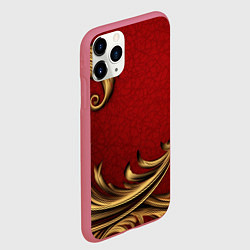 Чехол iPhone 11 Pro матовый Классический золотой узор на красном бархате, цвет: 3D-малиновый — фото 2
