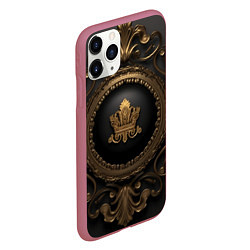 Чехол iPhone 11 Pro матовый Классические золотые узоры и корона, цвет: 3D-малиновый — фото 2