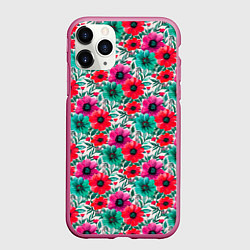 Чехол iPhone 11 Pro матовый Анемоны цветы яркий принт, цвет: 3D-малиновый