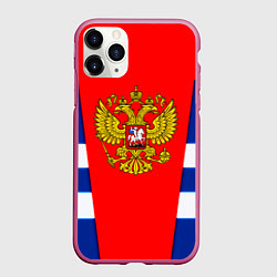 Чехол iPhone 11 Pro матовый Россия герб спорт, цвет: 3D-малиновый