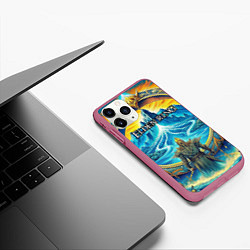 Чехол iPhone 11 Pro матовый Elden Ring лого и волшебное золотое кольцо, цвет: 3D-малиновый — фото 2