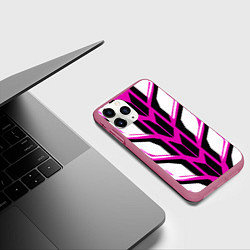 Чехол iPhone 11 Pro матовый Чёрно-розовые полосы на белом фоне, цвет: 3D-малиновый — фото 2