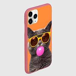 Чехол iPhone 11 Pro матовый Кот в очках с жвачкой, цвет: 3D-малиновый — фото 2