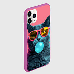 Чехол iPhone 11 Pro матовый Кот надувает жвачку, цвет: 3D-фиолетовый — фото 2