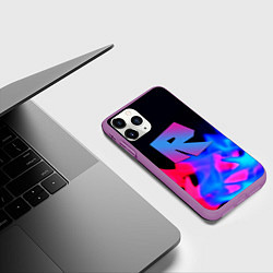 Чехол iPhone 11 Pro матовый Roblox neon flame, цвет: 3D-фиолетовый — фото 2