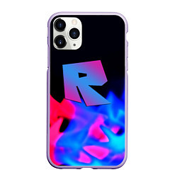 Чехол iPhone 11 Pro матовый Roblox neon flame, цвет: 3D-светло-сиреневый