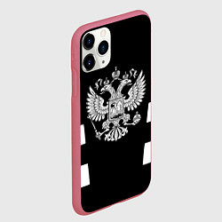 Чехол iPhone 11 Pro матовый Герб РФ полосы, цвет: 3D-малиновый — фото 2