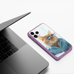 Чехол iPhone 11 Pro матовый Альфа кот, цвет: 3D-фиолетовый — фото 2