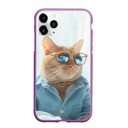 Чехол iPhone 11 Pro матовый Альфа кот, цвет: 3D-фиолетовый