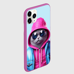 Чехол iPhone 11 Pro матовый Кот в капюшоне и очках, цвет: 3D-фиолетовый — фото 2
