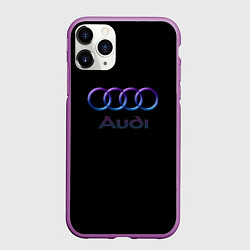 Чехол iPhone 11 Pro матовый Audi neon logo, цвет: 3D-фиолетовый