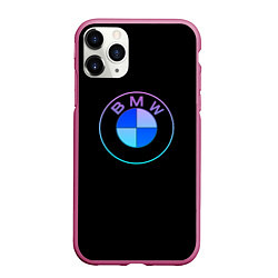 Чехол iPhone 11 Pro матовый BMW neon logo, цвет: 3D-малиновый