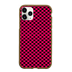 Чехол iPhone 11 Pro матовый Паттерн розовый клетка, цвет: 3D-коричневый