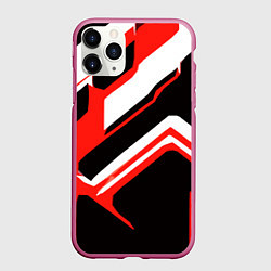 Чехол iPhone 11 Pro матовый Бело-красные линии на чёрном фоне, цвет: 3D-малиновый