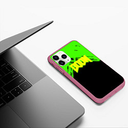 Чехол iPhone 11 Pro матовый Doom кислотное лого, цвет: 3D-малиновый — фото 2