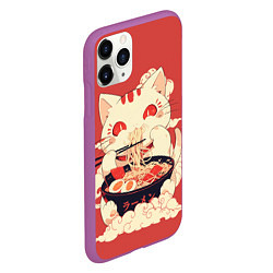 Чехол iPhone 11 Pro матовый Japanese cat eats ramen, цвет: 3D-фиолетовый — фото 2