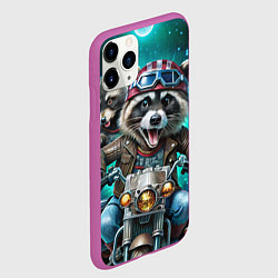 Чехол iPhone 11 Pro матовый Модный енот байкер на мотоцикле, цвет: 3D-фиолетовый — фото 2