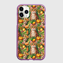 Чехол iPhone 11 Pro матовый Бенгальский котик в тропических листьях, цвет: 3D-фиолетовый