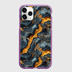 Чехол iPhone 11 Pro матовый Золотой мрамор, цвет: 3D-фиолетовый