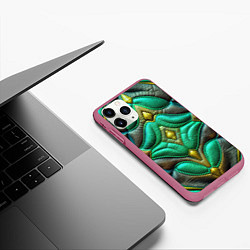 Чехол iPhone 11 Pro матовый Объемная футуристичная текстура из кожи, цвет: 3D-малиновый — фото 2