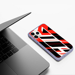 Чехол iPhone 11 Pro матовый Black and red stripes on a white background, цвет: 3D-светло-сиреневый — фото 2