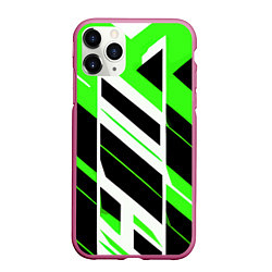 Чехол iPhone 11 Pro матовый Black and green stripes on a white background, цвет: 3D-малиновый