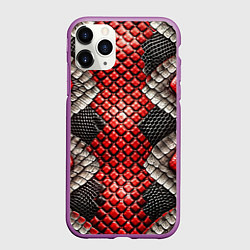 Чехол iPhone 11 Pro матовый Змеиная объемная текстурная красная шкура, цвет: 3D-фиолетовый
