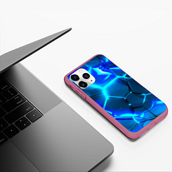 Чехол iPhone 11 Pro матовый Неоновые холодные голубые плиты в разломе, цвет: 3D-малиновый — фото 2