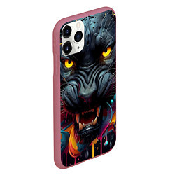 Чехол iPhone 11 Pro матовый Оскал свирепой пантеры - нейросеть, цвет: 3D-малиновый — фото 2