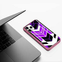 Чехол iPhone 11 Pro матовый Purple and black stripes on a white background, цвет: 3D-малиновый — фото 2