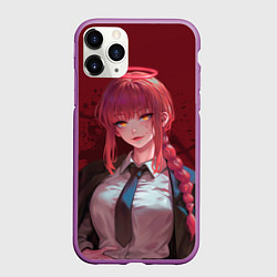 Чехол iPhone 11 Pro матовый Макима аниме человек бензопила, цвет: 3D-фиолетовый