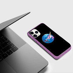 Чехол iPhone 11 Pro матовый NASA космическое лого, цвет: 3D-фиолетовый — фото 2