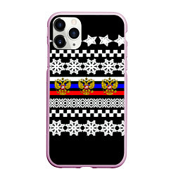 Чехол iPhone 11 Pro матовый Rusiia winter pattern, цвет: 3D-розовый