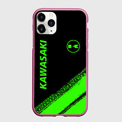Чехол iPhone 11 Pro матовый Kawasaki - logo, цвет: 3D-малиновый