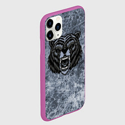 Чехол iPhone 11 Pro матовый Серый злой медведь на сером текстурном фоне, цвет: 3D-фиолетовый — фото 2
