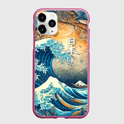 Чехол iPhone 11 Pro матовый Коллаж с Японской волной - нейросеть, цвет: 3D-малиновый