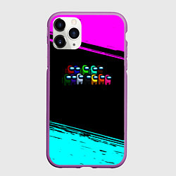 Чехол iPhone 11 Pro матовый Among us neon colors, цвет: 3D-фиолетовый