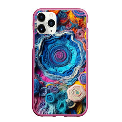 Чехол iPhone 11 Pro матовый Вязаные цветы - пэчворк, цвет: 3D-малиновый