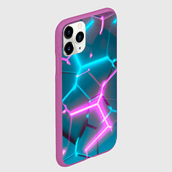 Чехол iPhone 11 Pro матовый Голубые и розовые неоновые плиты в разломе, цвет: 3D-фиолетовый — фото 2