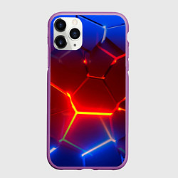 Чехол iPhone 11 Pro матовый Светящиеся лавой неоновые плиты в разломе, цвет: 3D-фиолетовый