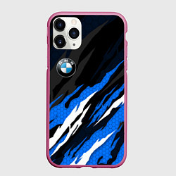 Чехол iPhone 11 Pro матовый БМВ - синий гексагон, цвет: 3D-малиновый