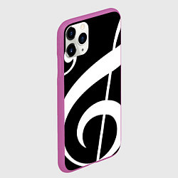 Чехол iPhone 11 Pro матовый Скрипичный и басовый ключи - белые на чёрном, цвет: 3D-фиолетовый — фото 2