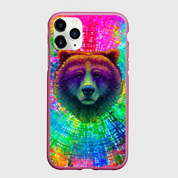 Чехол iPhone 11 Pro матовый Разноцветный неоновый медведь, цвет: 3D-малиновый