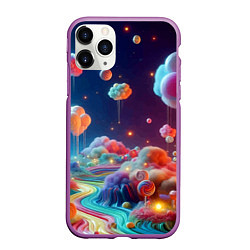 Чехол iPhone 11 Pro матовый Planet chupa chups - neon glow, цвет: 3D-фиолетовый