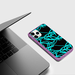 Чехол iPhone 11 Pro матовый Ярко голубые линии, цвет: 3D-фиолетовый — фото 2