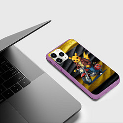 Чехол iPhone 11 Pro матовый Пикачу байкер на мотоцикле, цвет: 3D-фиолетовый — фото 2
