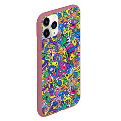 Чехол iPhone 11 Pro матовый Рожицы разноцветные, цвет: 3D-малиновый — фото 2