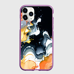 Чехол iPhone 11 Pro матовый Белые и персиковые разводы на черном фоне, цвет: 3D-фиолетовый
