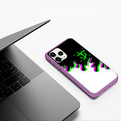 Чехол iPhone 11 Pro матовый Doom logo fire demon, цвет: 3D-фиолетовый — фото 2